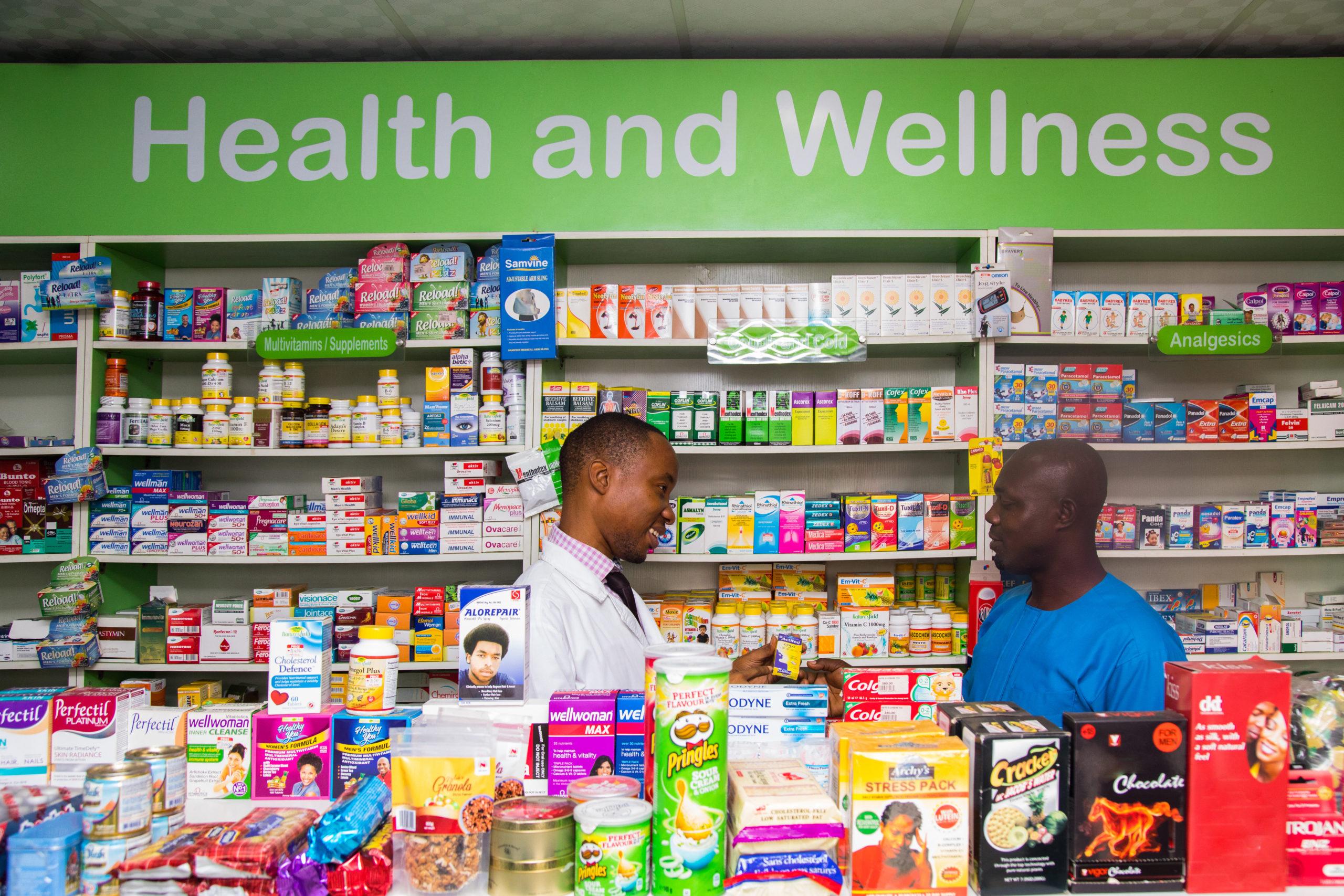 Modern pharmacy interior with prescriptions counter